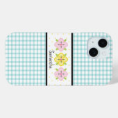 Aqua Gingham Plaid Floral Monogram Case-Mate iPhone Case (Achterkant (horizontaal))