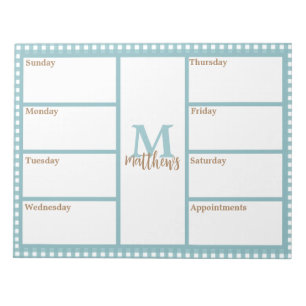Aqua Gingham Plaid Weekly Planner Notitieblok