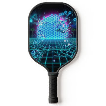 Aqua Glitch Matrix Neon Blue Futuristic Pickleball
