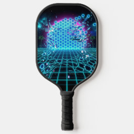 Aqua Glitch Matrix Neon Blue Futuristic Pickleball Paddle