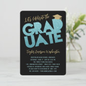 Aqua Glitter Afstuderen Cutout Graduation Party Kaart (Staand voorkant)