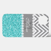 AQUA GLITTER, GRAY CHEVRON, MONOGRAMMER Case-Mate iPhone CASE (Achterkant (horizontaal))