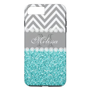 AQUA GLITTER, GRAY CHEVRON, MONOGRAMMER 	iPhone 8 PLUS / 7 PLUS HOESJE