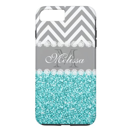 AQUA GLITTER, GRAY CHEVRON, MONOGRAMMER Case-Mate iPhone CASE (Achterkant)