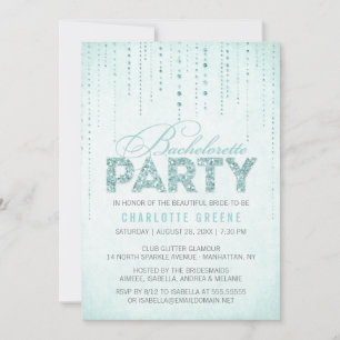 Aqua Glitter Kijk Bachelorette Party Uitnodiging