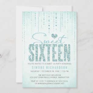 Aqua Glitter Let Sweet 16 (zestien) Party Kaart