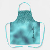 Aqua Glitter Metallic Handgeschreven Monogram Naam Schort (Voorkant)