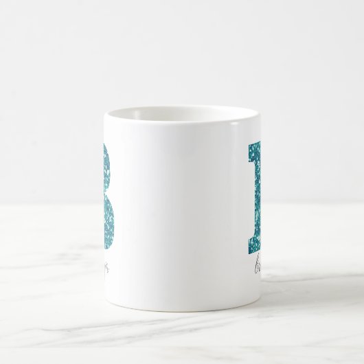 Aqua Glitter Pattern Letter B name Mok (Center)