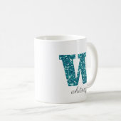 Aqua Glitter Pattern Letter W name Mok (Voorkant rechts)