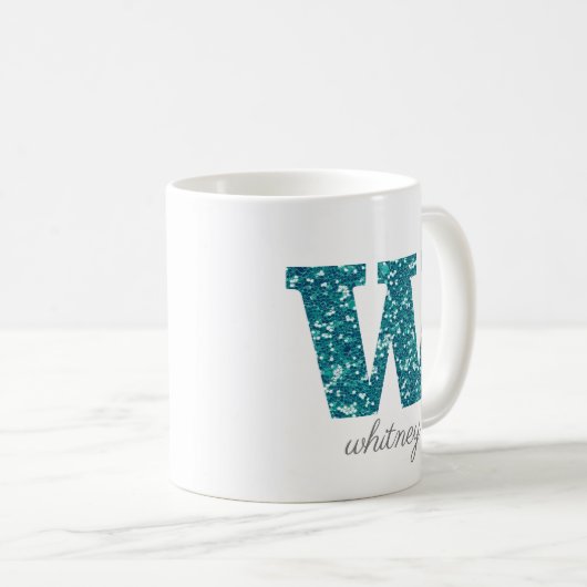 Aqua Glitter Pattern Letter W name Mok (Voorkant rechts)