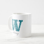Aqua Glitter Pattern Letter W name Mok (Voorkant links)