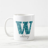 Aqua Glitter Pattern Letter W name Mok (Links)