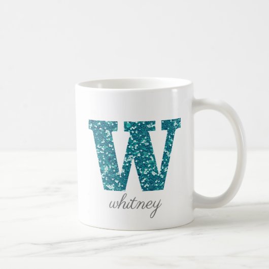 Aqua Glitter Pattern Letter W name Mok (Rechts)