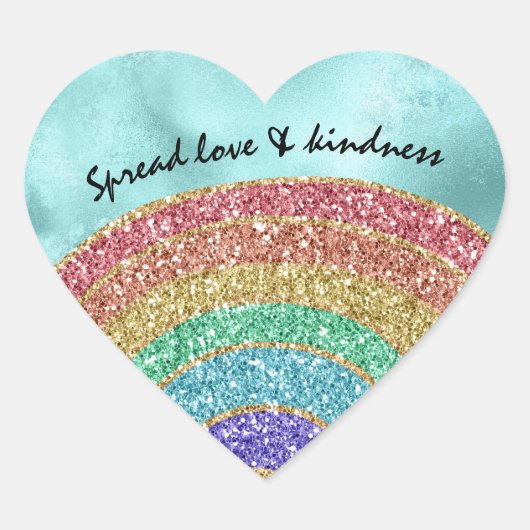 Aqua Glitter Sparkle Gold Rainbow     Hart Sticker (Voorkant)