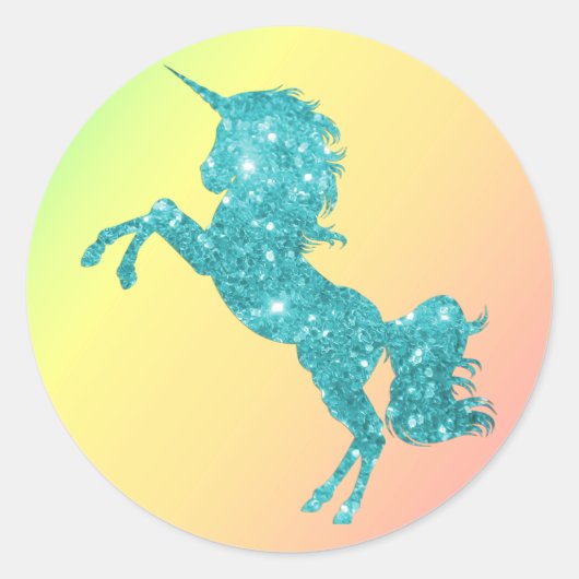 Aqua Glitter Unicorn Ronde Sticker (Voorkant)