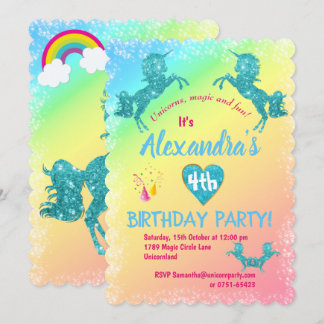 Aqua Glitter Unicorns Birthday Kaart