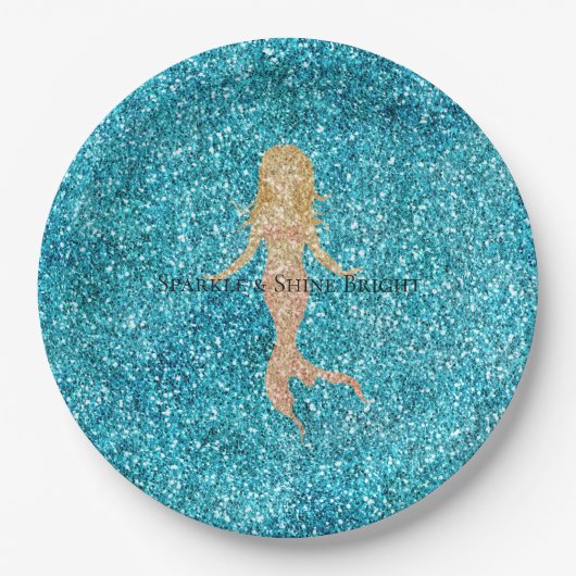 Aqua Glitz Glitter Sparkle Zeemeermin Papieren Bordje (Voorkant)