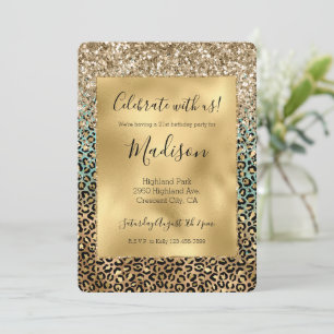 Aqua Glitz Gouden Luipaardprint Glitters Kaart
