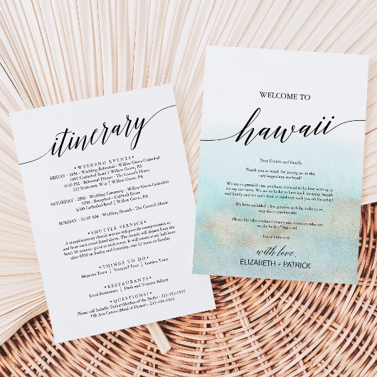 Aqua Gold Beach Hawaii Welkomstbrief & reisroute