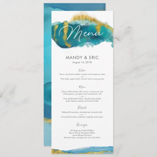 Aqua Gold Beach Wedding Menu of Program Card (Voorkant / Achterkant)