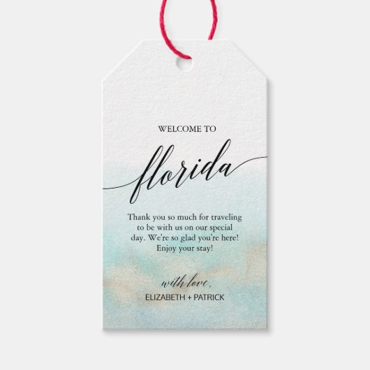 Aqua Gold Beach Welkom op Florida Wedding Cadeaulabel (Voorkant)