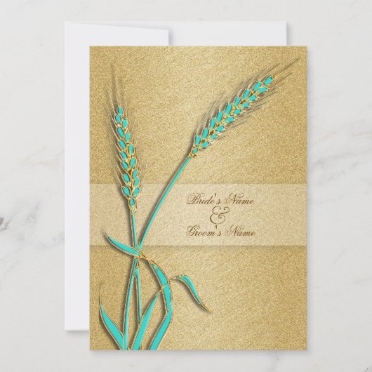 Aqua Gold bruiloft Kaart (Voorkant)