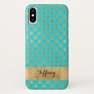 Aqua, Gold Crowns Coque-Mate iPhone X Coque 2