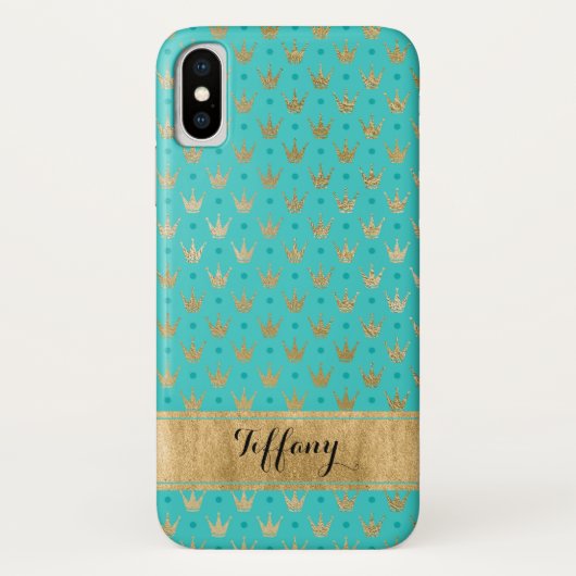 Aqua, Gold Crowns Coque-Mate iPhone X Coque 2 (Dos)