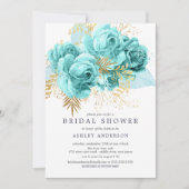 Aqua & Gold Floral Vrijgezellenfeest Kaart (Voorkant)