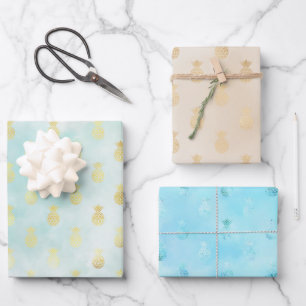 Aqua Gold Glam Tropische anananassen Inpakpapier Vel