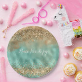 Aqua Gold Glitter Confetti Papieren Bordje (Feest)