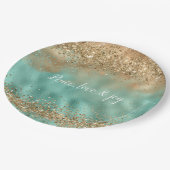 Aqua Gold Glitter Confetti Papieren Bordje (Gekanteld)