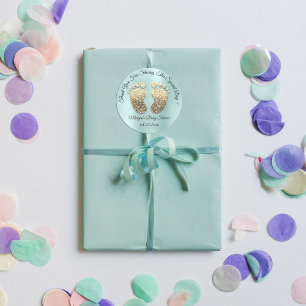 Aqua Gold Glitter Feet Baby shower Favor Dank Ronde Sticker