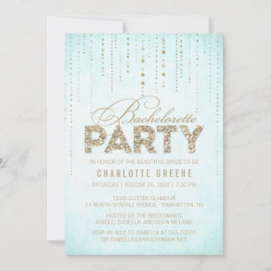 Aqua & Gold Glitter Kijk Bachelorette Party Kaart