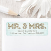 Aqua & Gold Glitter Look Mr. & Mrs. Large Etiket (Insitu)