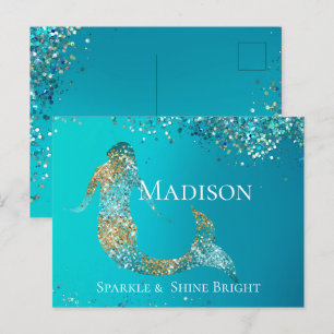 Aqua Gold Glitter Sparkle Mermaid Briefkaart