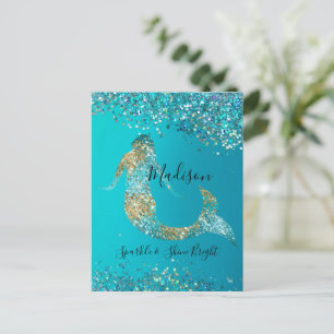 Aqua Gold Glitter Sparkle Mermaid Briefkaart