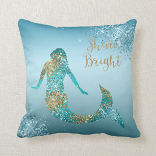 Aqua Gold Glitter Sparkle Mermaid Kussen