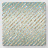 Aqua Gold Glitter Stripes Stenen Onderzetter (Voorkant)