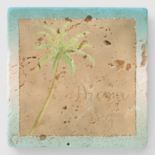 Aqua Gold Glitz Glitter Tropical Palm Tree Dream   Stenen Onderzetter