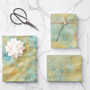Aqua Gold Glitz Sparkle Inpakpapier Vel