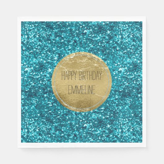 Aqua Gold Glitzy Glitter (Zeemeermin geïnspireerd) Servet (Voorkant)