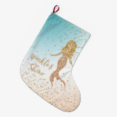 Aqua Gold Mermaid Sparkle Glitter Confetti Grote Kerstsok (Voorkant (Hangend))