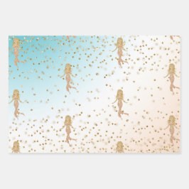 Aqua Gold Mermaid Sparkle Glitter Confetti Inpakpapier Vel