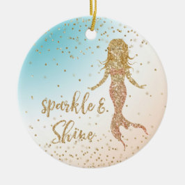 Aqua Gold Mermaid Sparkle Glitter Confetti Keramisch Ornament