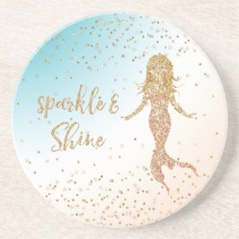 Aqua Gold Mermaid Sparkle Glitter Confetti Zandsteen Onderzetter