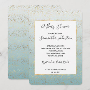 Aqua Gold Ombre Confetti Glam Baby Shower Kaart