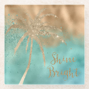 Aqua Gold Palm Shine Bright Glitter Glazen Onderzetter