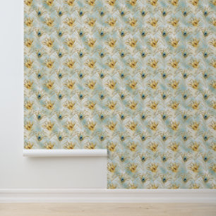 Aqua Gold Peacock Feather Behang