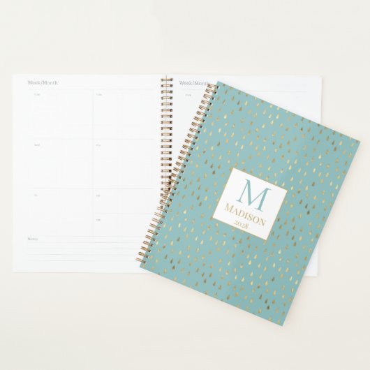 Aqua Gold Raindrop Moderne Monogramme tendance (Devant avec enveloppe)